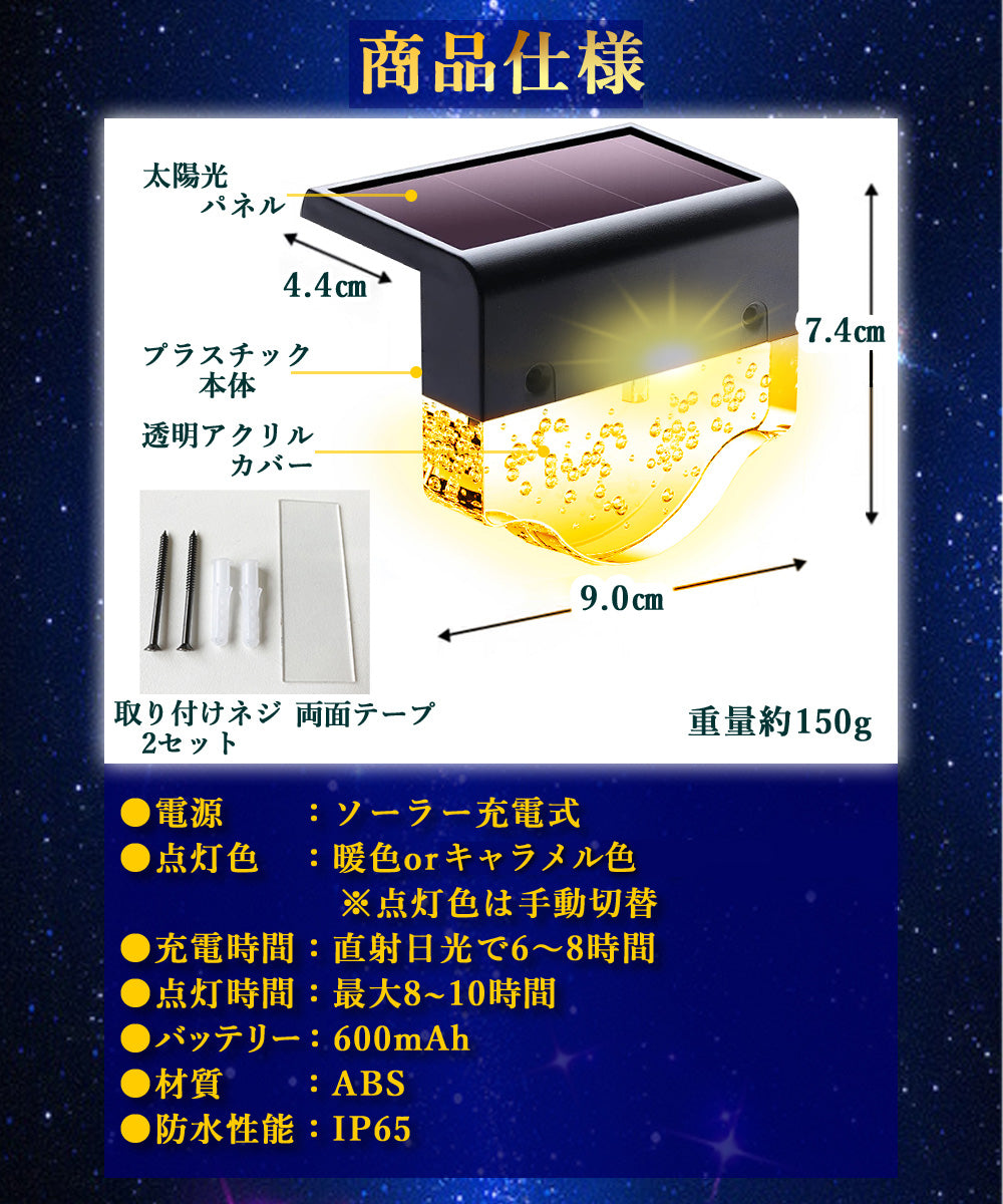 ソーラーフェンスライト 2個セット 波形 A124